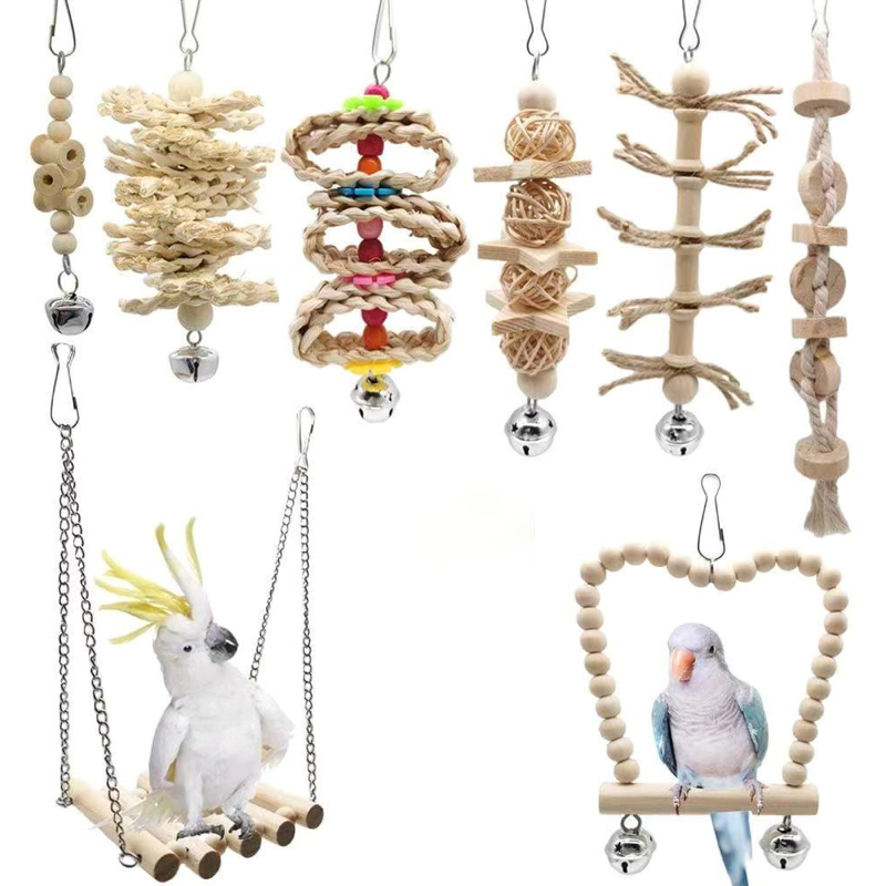 2022 New Product Bird Cage Toy Accessories Parrot Bird Pet Colored Cotton Rope Climbing Net Swing Handing Bird Toy with Skin Log