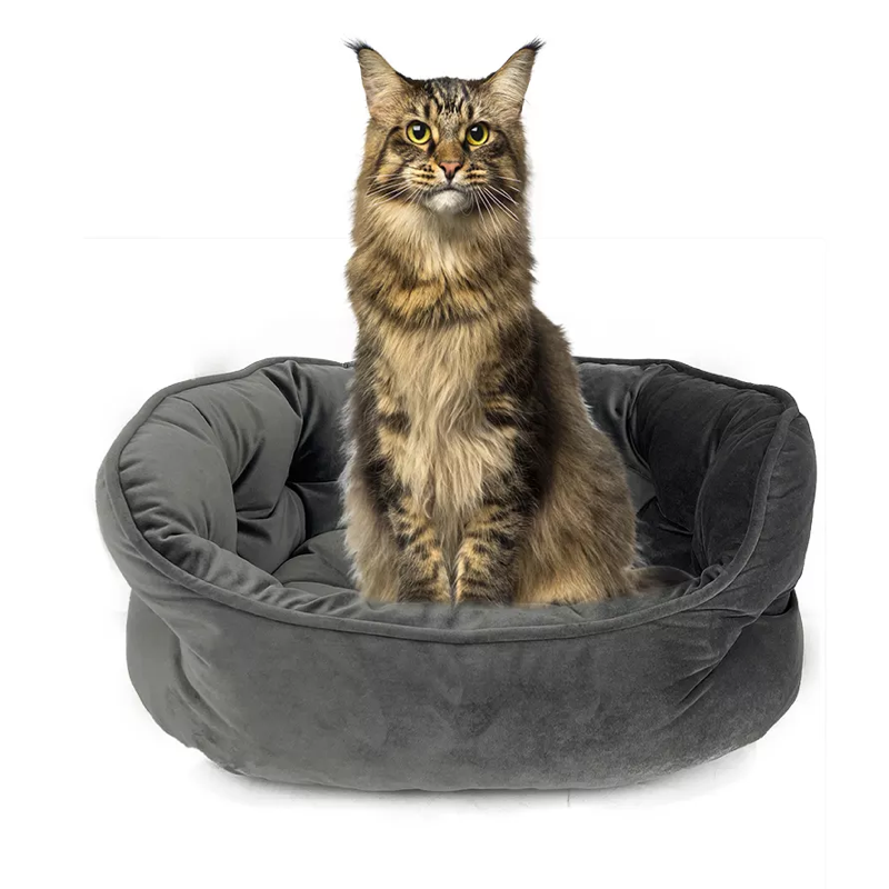 Hot Sale Grey Comfortable High Sense Premium Faux Suede Fabric Soft Velvet Plush Pet Sofa Bed with Non-slip Bottom