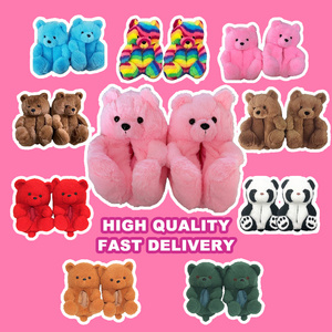 Custom pink tedy teddy bear house shoes slides adult white plush kids teddy bear slippers for women girls one size fits all