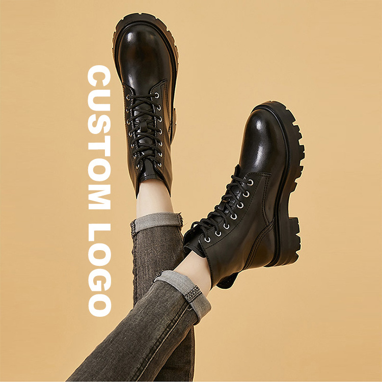 Oem Custom Upper Rubber Casual Warm Work Black High Top Ankle platform Heel Women's Mens Martins Genuine Leather Boots For Men