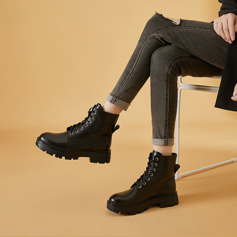 Oem Custom Upper Rubber Casual Warm Work Black High Top Ankle platform Heel Women's Mens Martins Genuine Leather Boots For Men