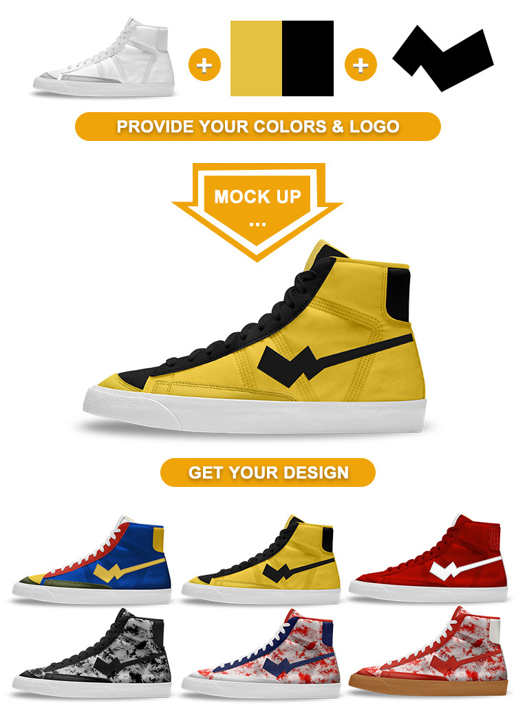 Yellow Custom OEM Private Label Blank Blazeres Mid Hightop Colorful Manufacturer Women Casual Men Shoe Canvas Sneaker With Logo