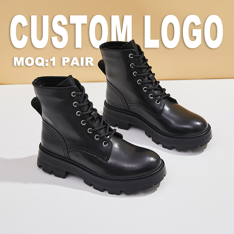 Oem Custom Upper Rubber Casual Warm Work Black High Top Ankle platform Heel Women's Mens Martins Genuine Leather Boots For Men