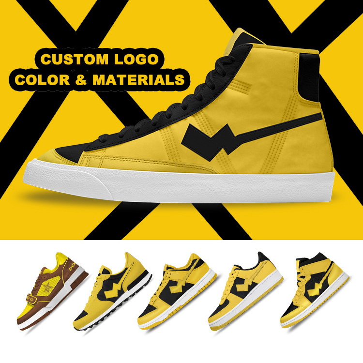 Yellow Custom OEM Private Label Blank Blazeres Mid Hightop Colorful Manufacturer Women Casual Men Shoe Canvas Sneaker With Logo