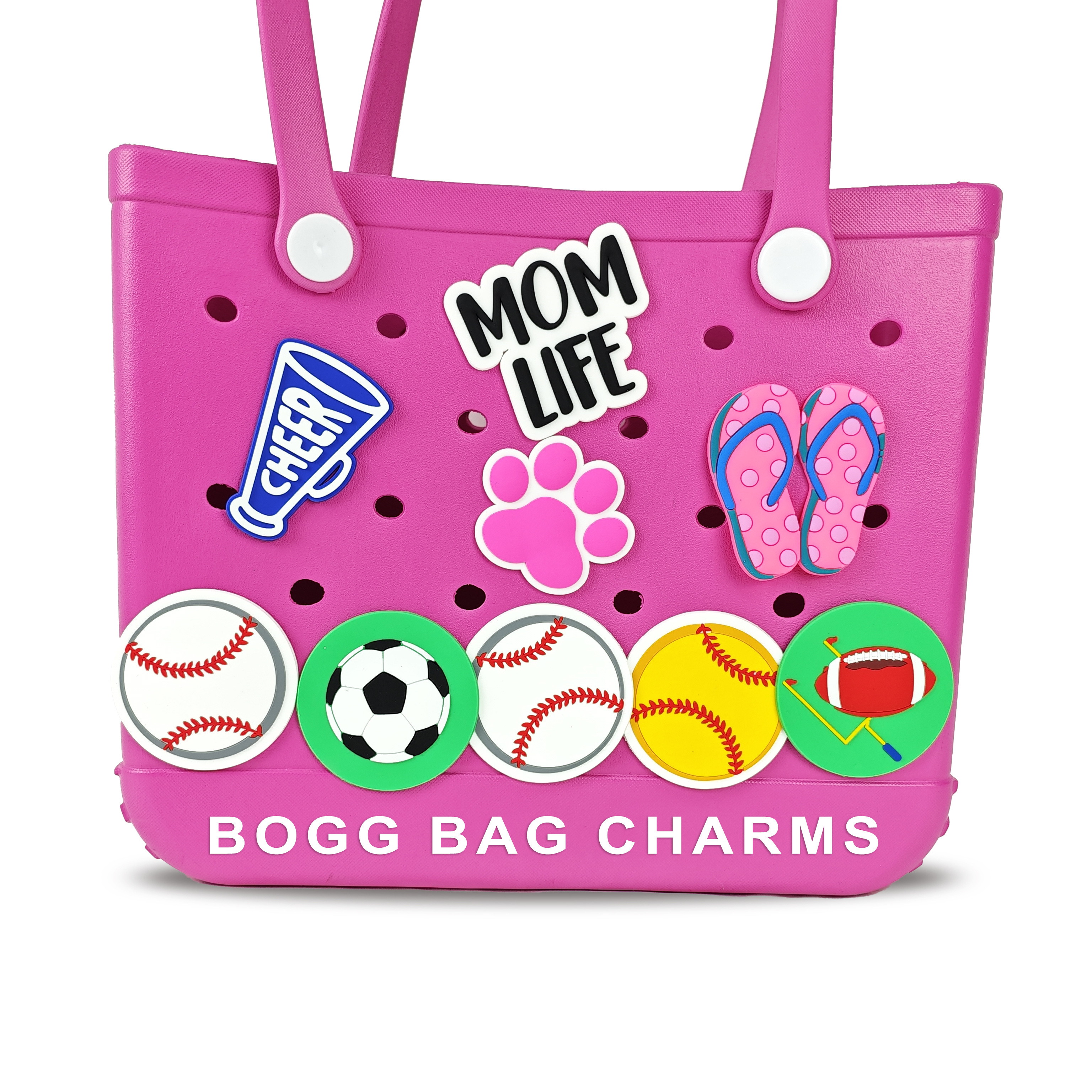 Wholesale stock tote bag bits custom logo softball baseball soccer silicone beach bogg bag charms accessories inserts