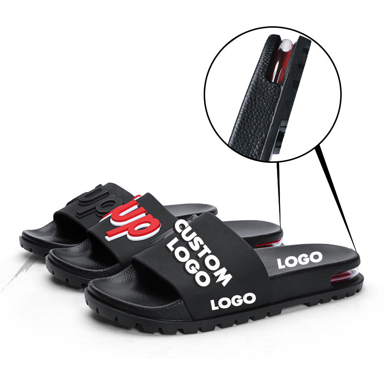 Plain Black Brand Customized Air Cushion Sandal Custom EVA PVC Slipper Designer Custom Logo Footwear Men Slides Sandal With Logo