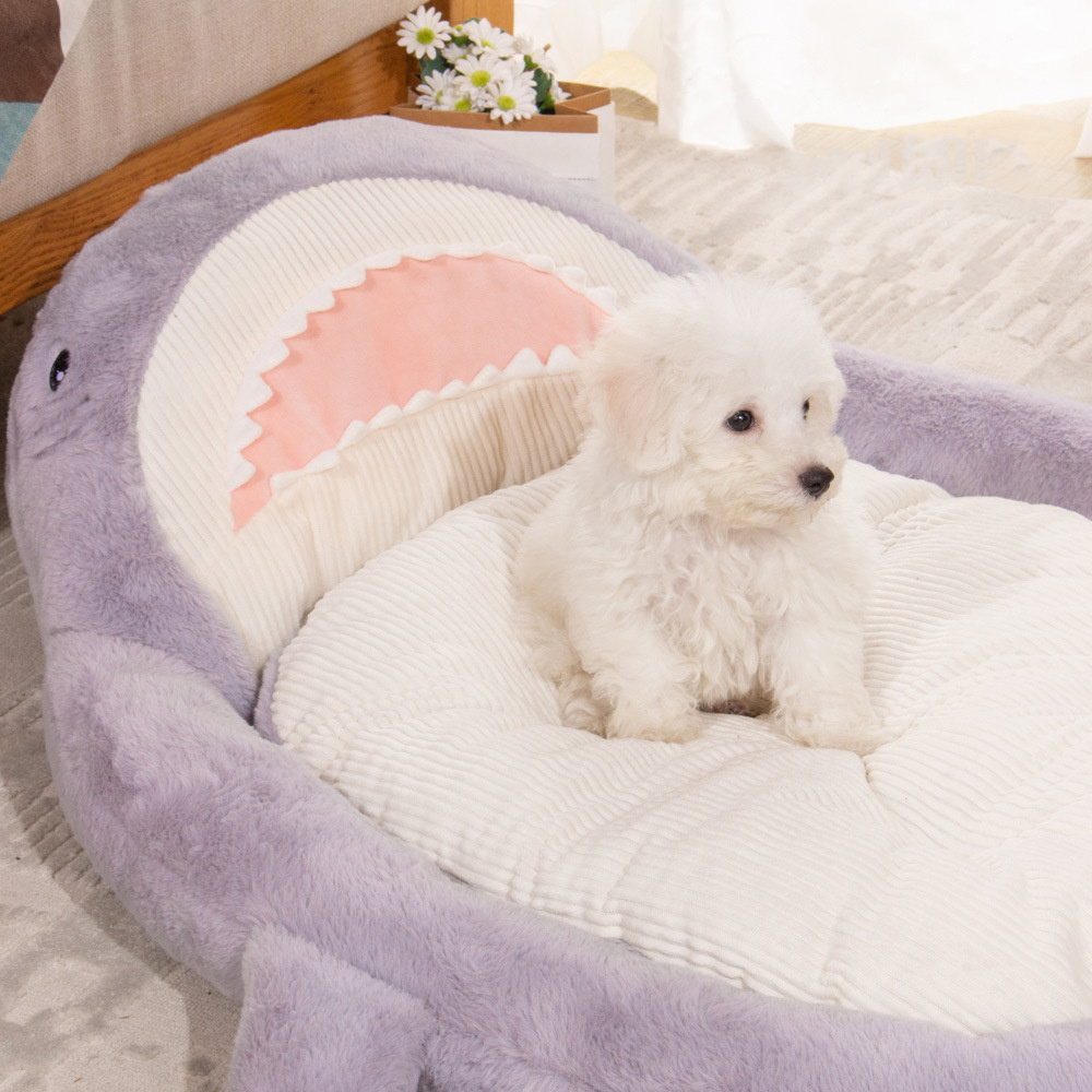 Winter Cute Shark Shaped Warm Dog Cat Pet Bed Washable Cotton Cushion Sleeping Bed Washable Large Cat Dog Sofa Bed