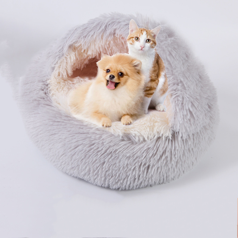 Indoor Cat Puppy Sleeping Faux Fur Warm Soft Plush Machine Washable Pet Bed  Non-Slip Bottom Cat Cushion Cave Bed