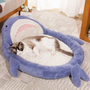 Winter Cute Shark Shaped Warm Dog Cat Pet Bed Washable Cotton Cushion Sleeping Bed Washable Large Cat Dog Sofa Bed