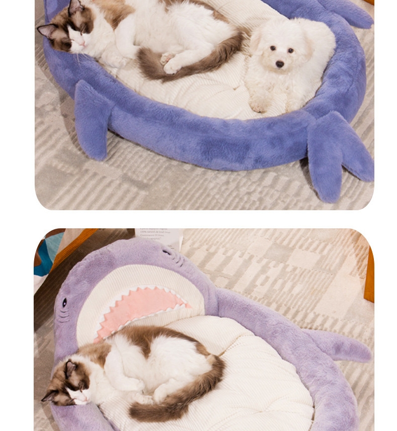 Winter Cute Shark Shaped Warm Dog Cat Pet Bed Washable Cotton Cushion Sleeping Bed Washable Large Cat Dog Sofa Bed