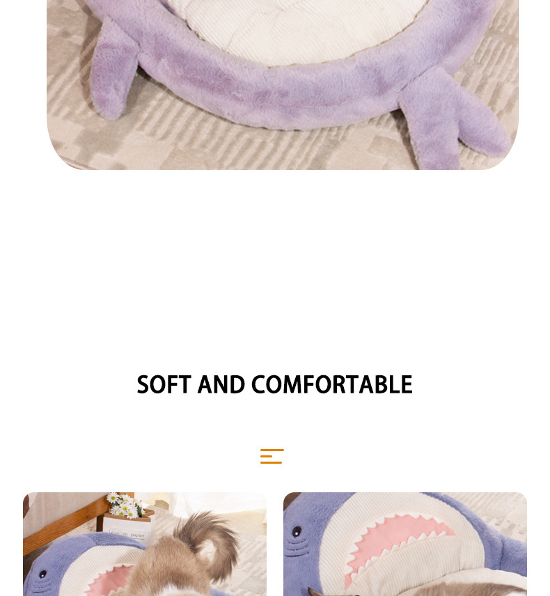 Winter Cute Shark Shaped Warm Dog Cat Pet Bed Washable Cotton Cushion Sleeping Bed Washable Large Cat Dog Sofa Bed