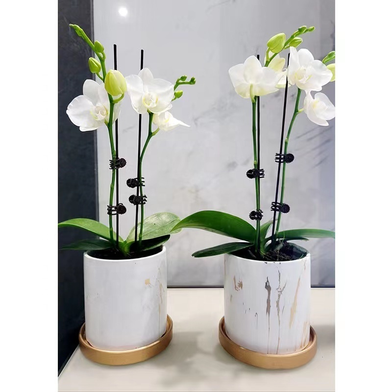 Nordic Style Ceramic Plant Pots Marble Pattern Ceramic Flower Pots And Planters With Coaster For Indoor Plants