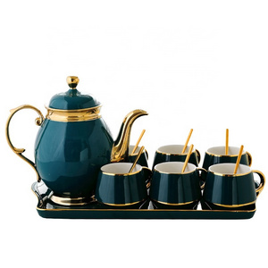 Nordic Style Gold Rim Ceramic Porcelain Luxury Tea Cup Set With Handle British Tea Pot Set Ceramic Coffee &Tea Sets