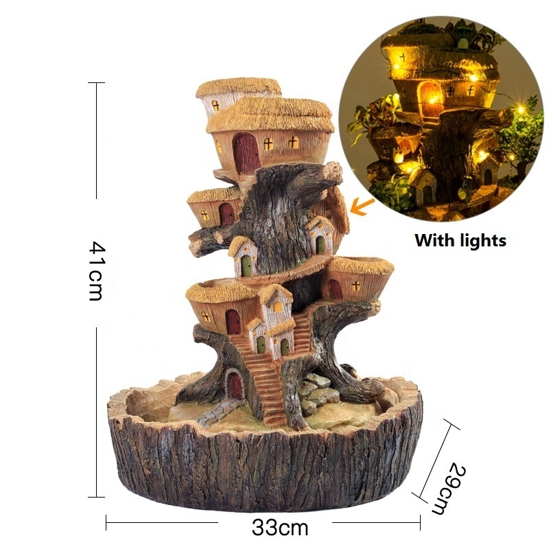 Micro Landscape Succulent Plant Flower Pot Creative Personality Magical Tree House Succulent Flower Pot With Solar Light