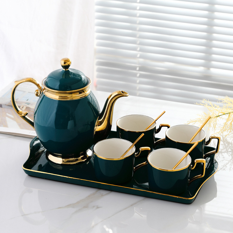 Nordic Style Gold Rim Ceramic Porcelain Luxury Tea Cup Set With Handle British Tea Pot Set Ceramic Coffee &Tea Sets