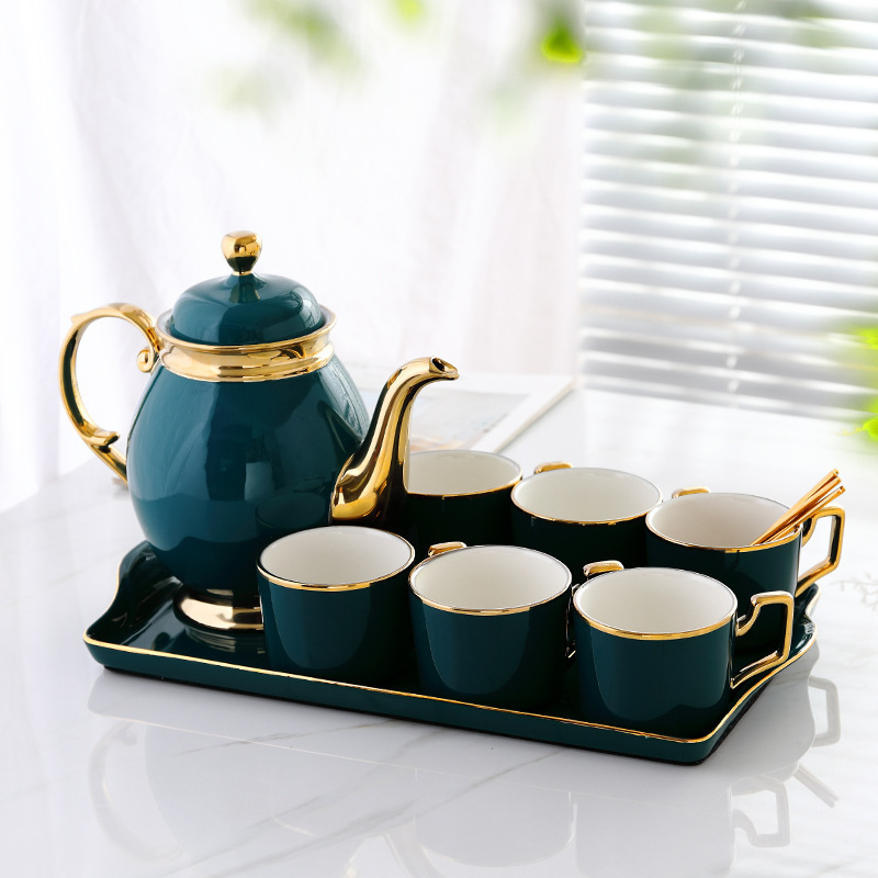 Nordic Style Gold Rim Ceramic Porcelain Luxury Tea Cup Set With Handle British Tea Pot Set Ceramic Coffee &Tea Sets