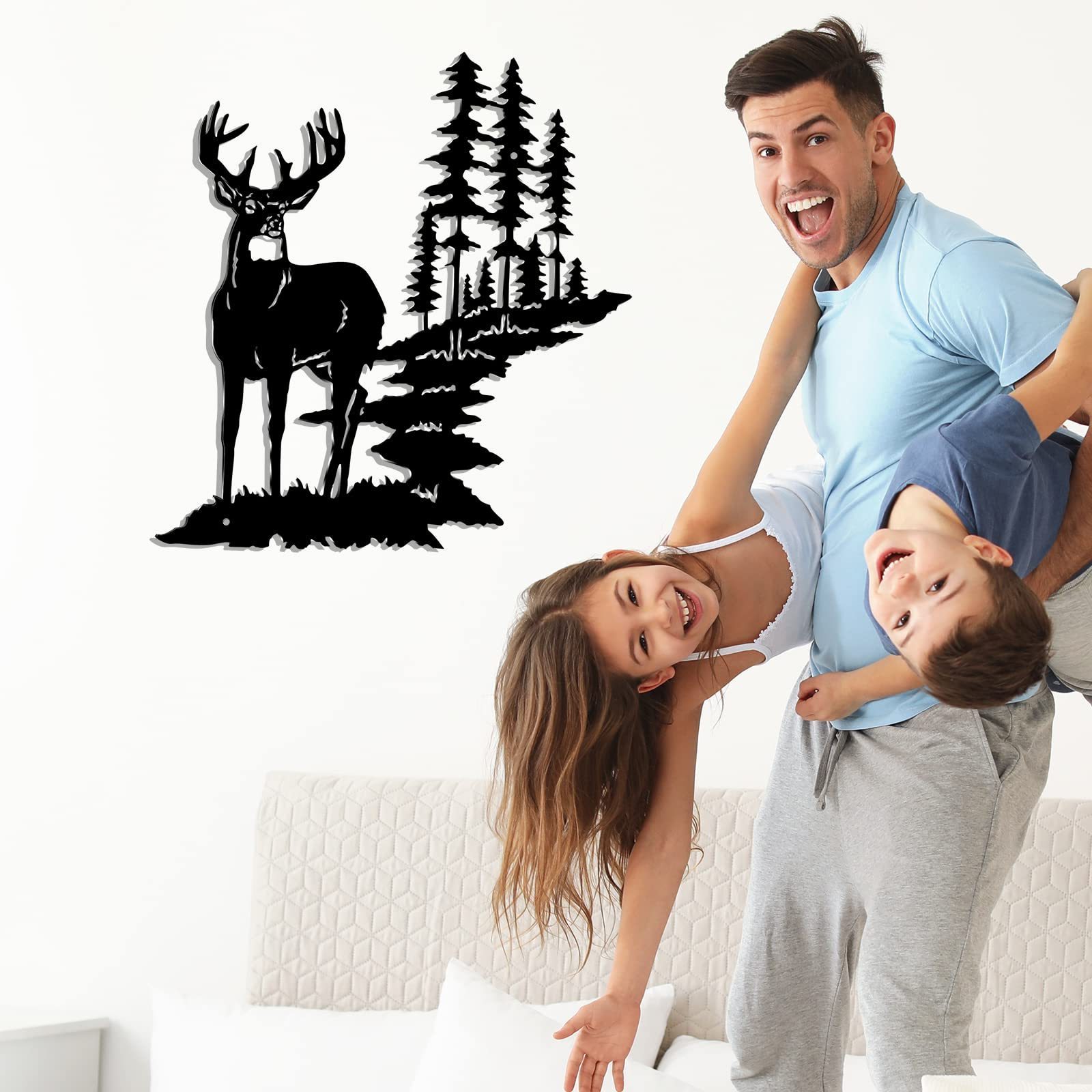 Custom Metal Deer Forest Tree Wall Art Home Decor Personalized Metal Sign for Living Room Interior Outdoor Decorations For Home