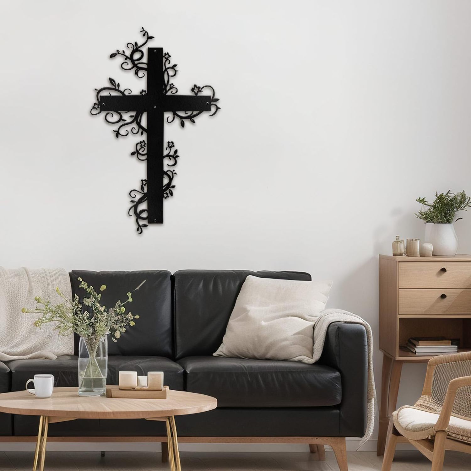 2024 Factory Best Seller Ornate Metal Cross Floral Vine Abstract Wall Sculpture Living Room Bedroom Home Decoration Metal Art