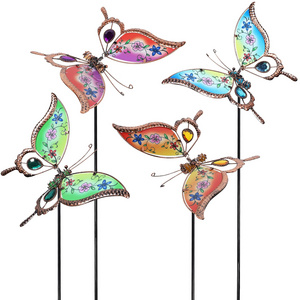 2024 Factory Direct Sale Metal Colorful Butterflies Garden Stake Decor Outdoor Lawn Porch Patio Plant Pot Flower Bed Ornaments