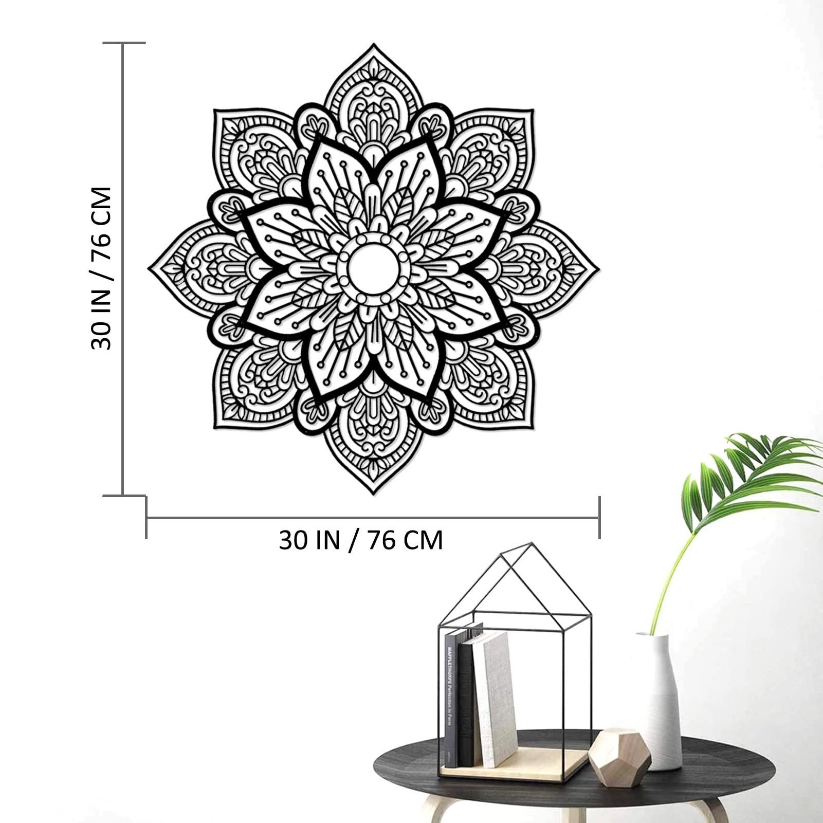 Large Black Metal round Mandala Wall Art Unique Lotus Flower Decor for Living Room Bedroom Bathroom Corridor Home Office