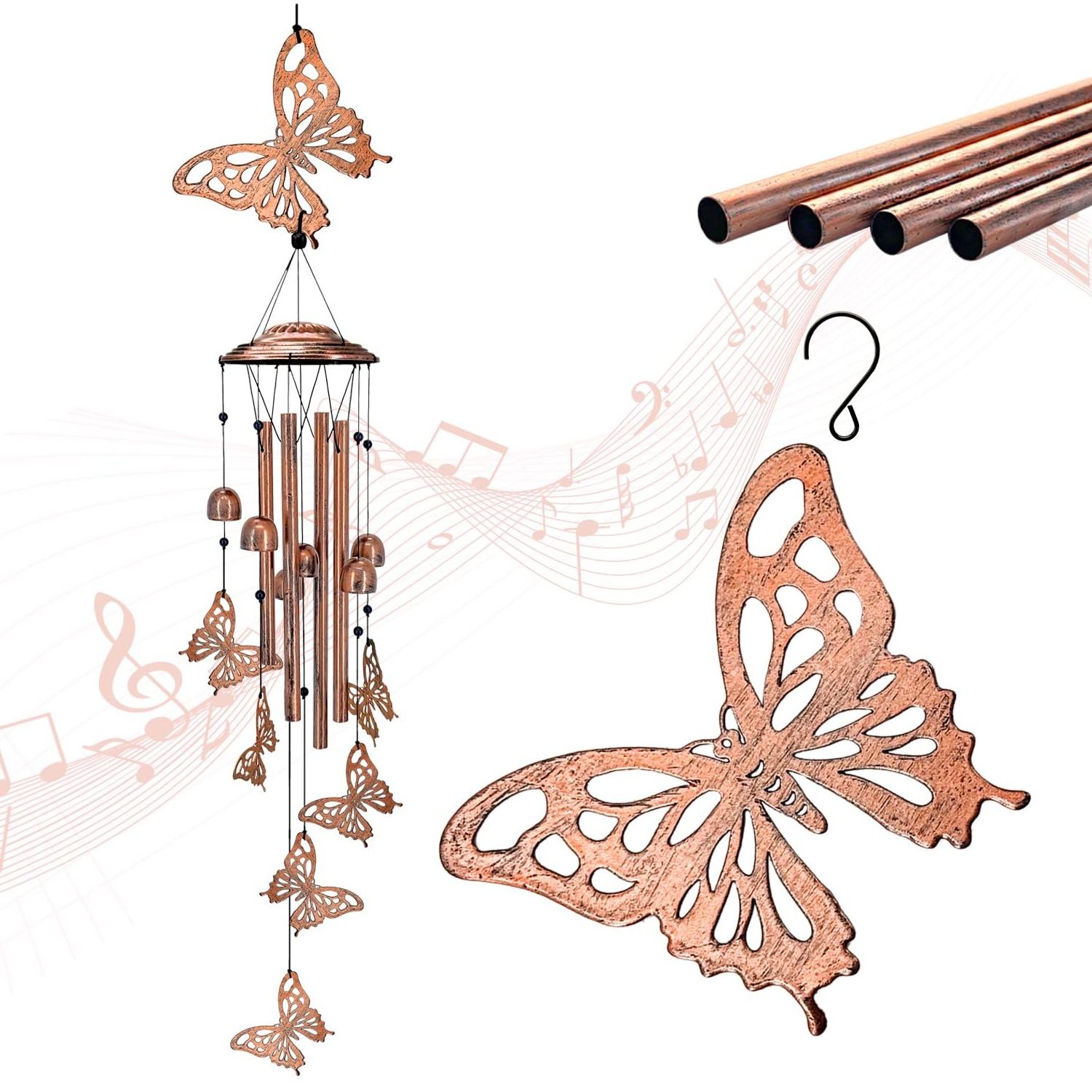 Butterfly Metal Wind Chimes Outdoor Garden Ornaments for Women Men Mom Grandma Wife Birthday Memorial Gift for Home Lawn Porch