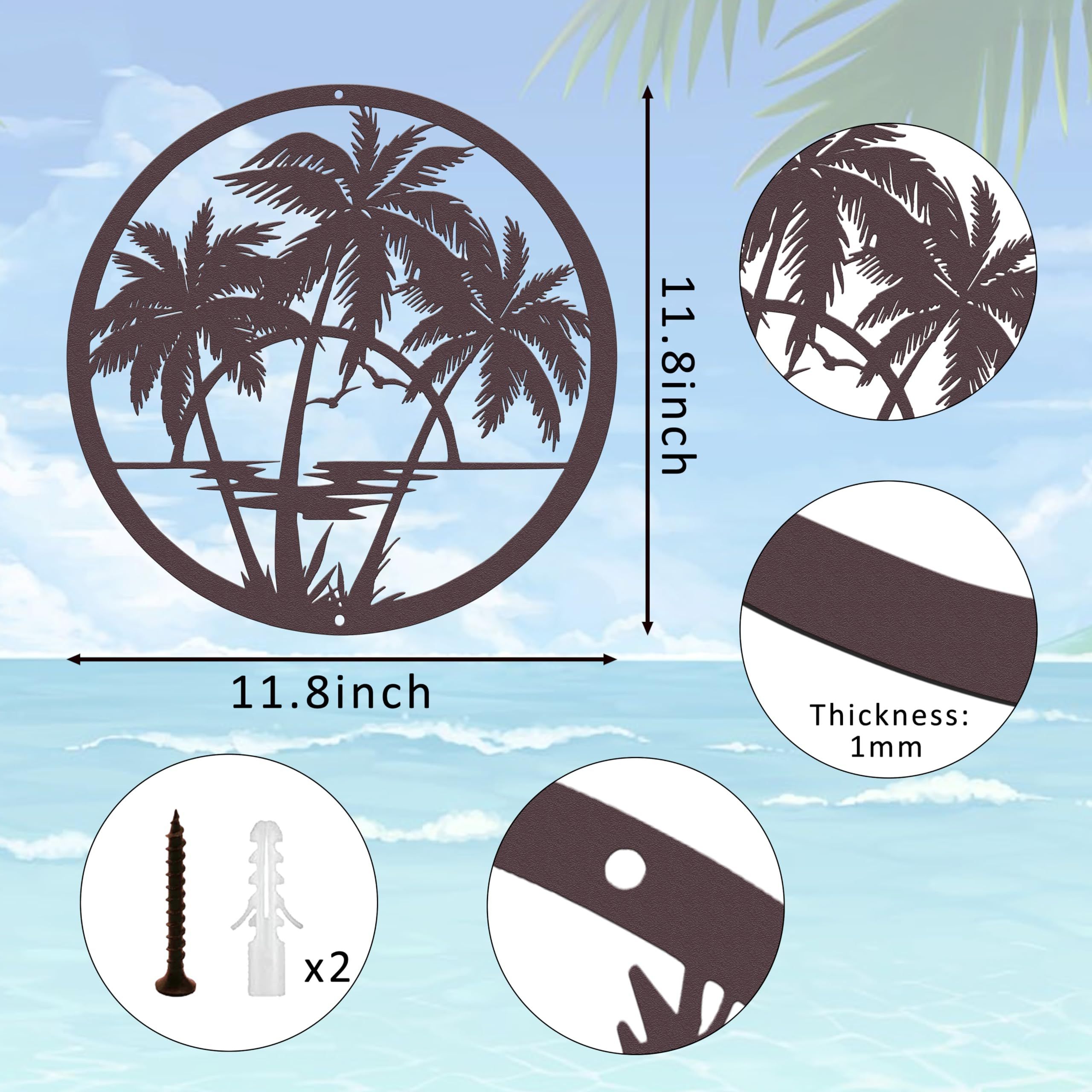 2024 Factory Best Seller Antique Brown Metal Palm Tree Wall Art Home Living Room Garden-Coastal Tropical Wall Decor Outdoor