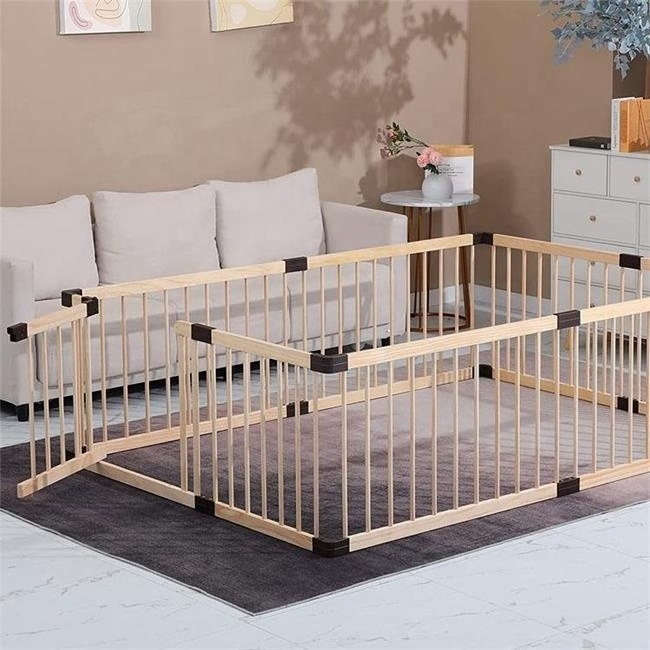 QUAWE Wood Baby Fence Big Size Foldable Baby Fence Easy to Carry Safety Sturdy Playpens for Toddler