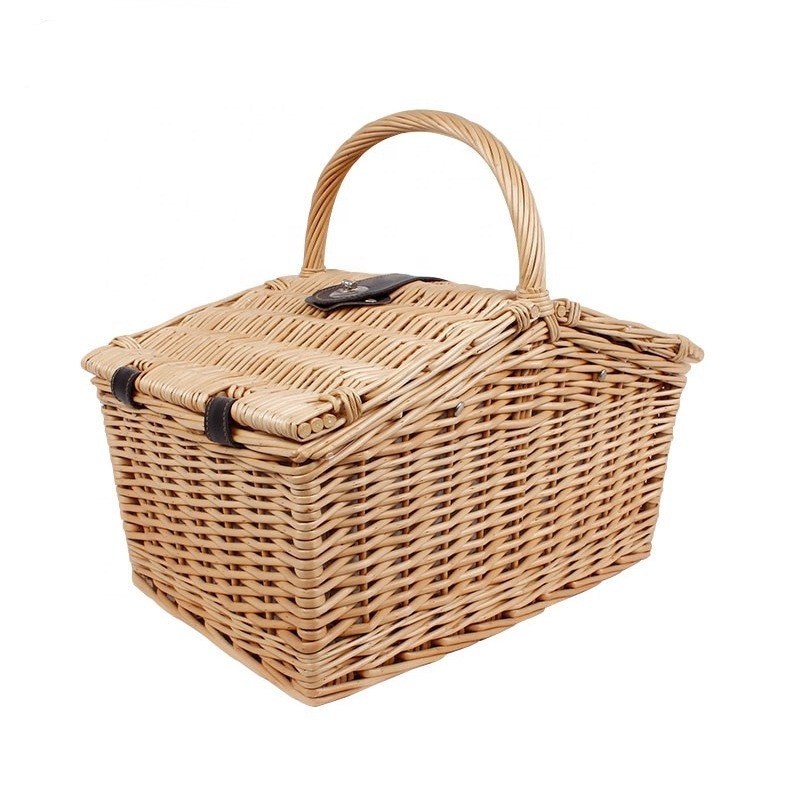 QUAWE New design handmade nature rattan wholesale wicker willow customized picnic basket hamper set with lid