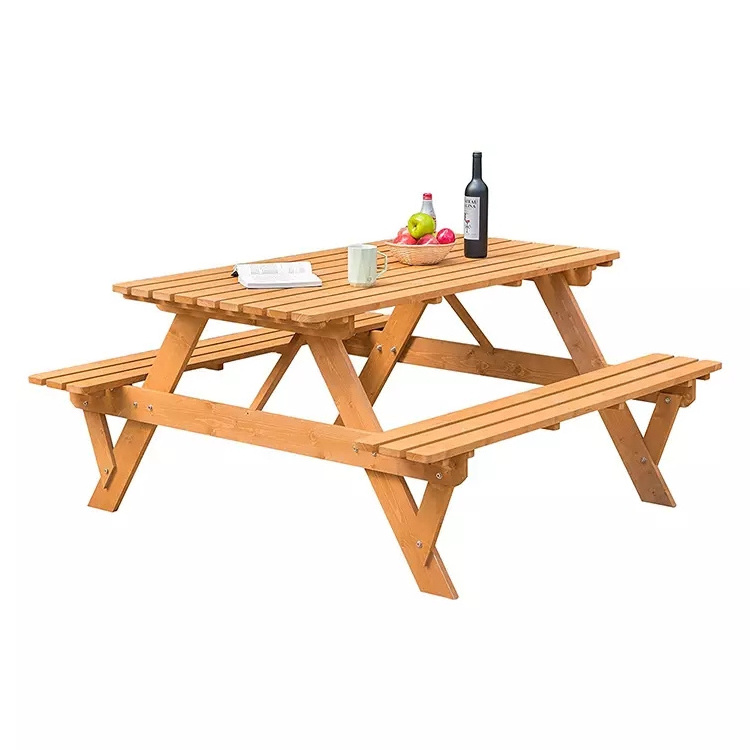 QUAWE Hot selling Outdoor Patio Deck Garden Wood Picnic Table Set with Umbrella