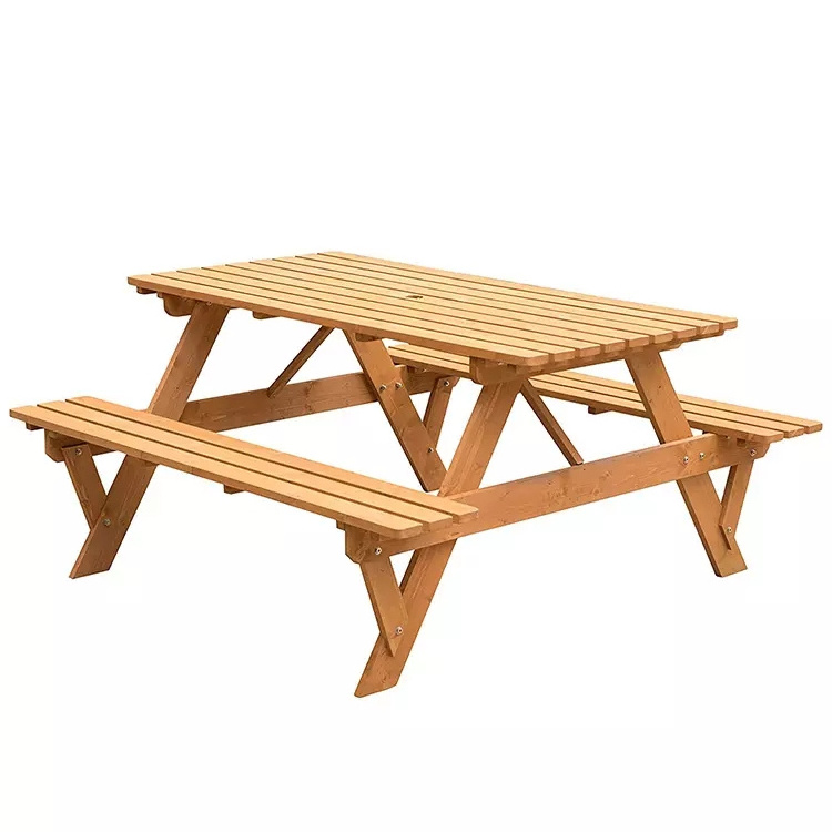 QUAWE Hot selling Outdoor Patio Deck Garden Wood Picnic Table Set with Umbrella