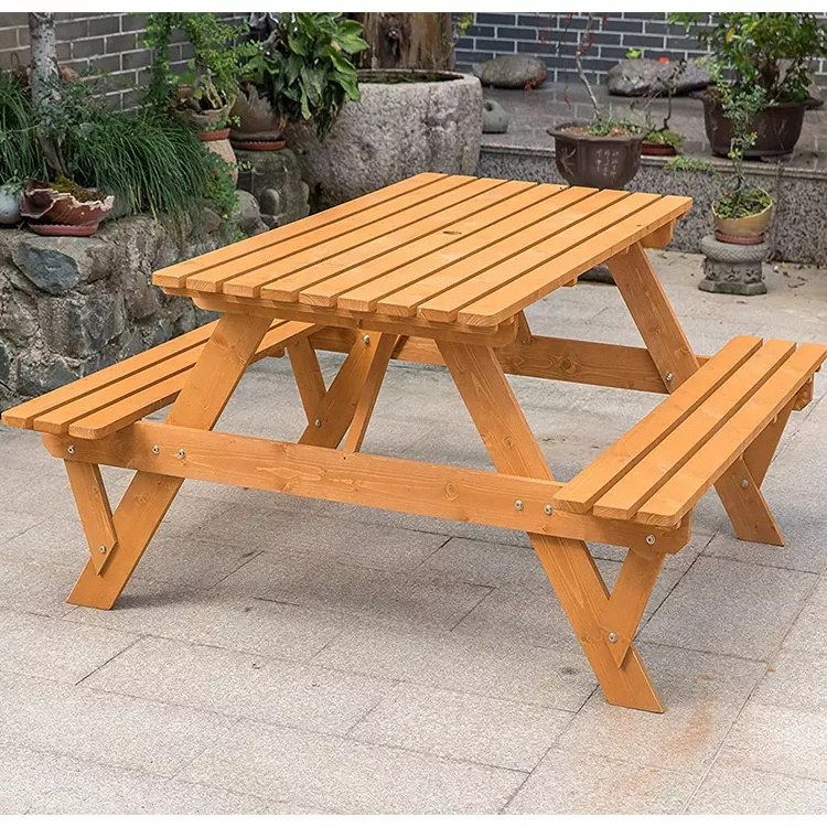 QUAWE Hot selling Outdoor Patio Deck Garden Wood Picnic Table Set with Umbrella