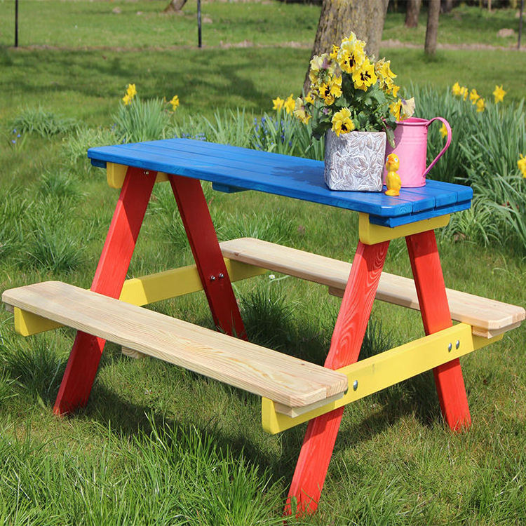 QUAWE Outdoor Garden Play Bench Wooden Picnic Table and Chair Kid Set with Umbrella