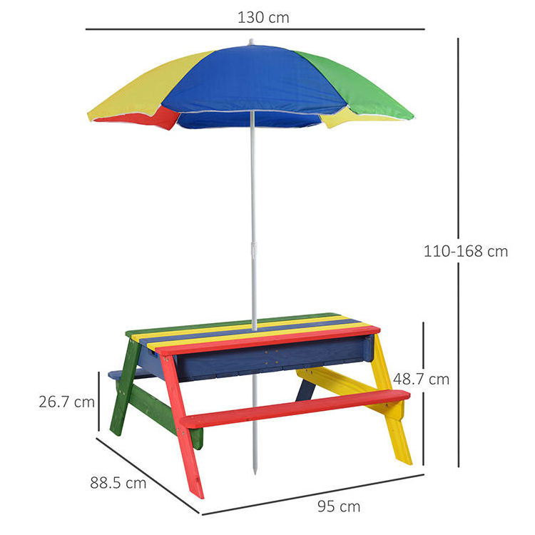 QUAWE Outdoor Garden Play Bench Wooden Picnic Table and Chair Kid Set with Umbrella