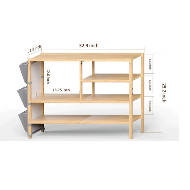 QUAWE Multifunctional Shoe Rack Design Entryway 5-tier Bamboo Boots Shoes Storage Shelf Organizer