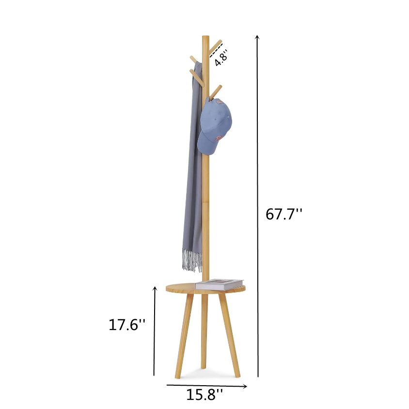 QUAWE Wholesale Wooden Floor Standing Coat Hat Tree Rack Stand Wooden Umbrella Clothes Drying Rack