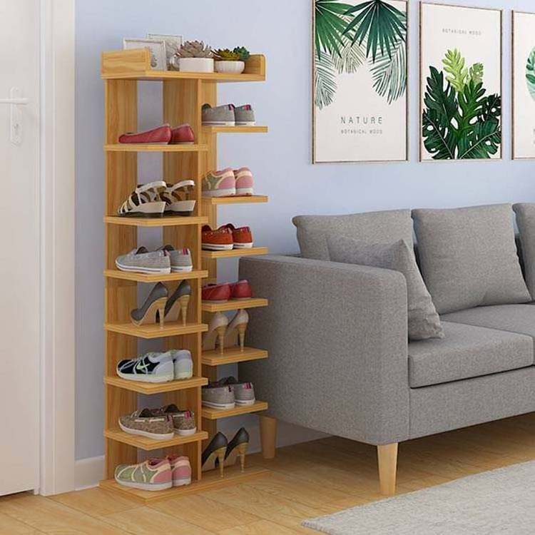 QUAWE Simple Shoe Rack Household Shoe Cabinet Multi Layer Shoe Rack Multi Function Door Wooden Storage Rack