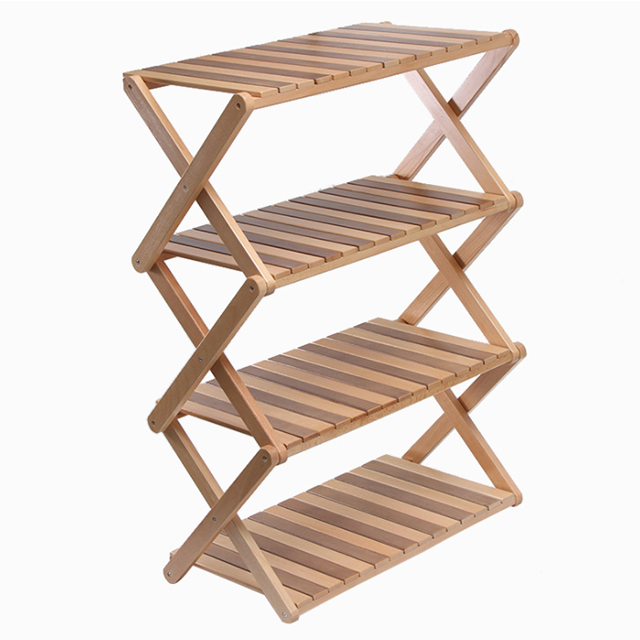 QUAWE Wholesale Modern Custom Portable Foldable 4 Tiers Shoes Rack Shelf Wooden Big Organizer Storage