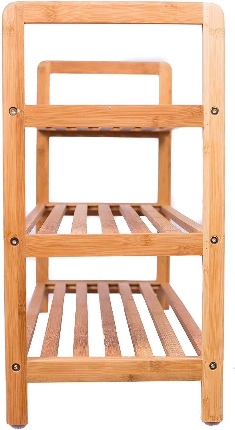 QUAWE Home Entry Simple 3 Tier Bamboo Wooden Organizer Shoe Racks for Shoes