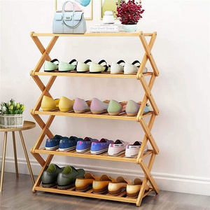 QUAWE Cheap Wholesale Modern Custom Portable Foldable 5 Tiers Bamboo Wooden Shoe Rack Modern Wooden Shoe Rack