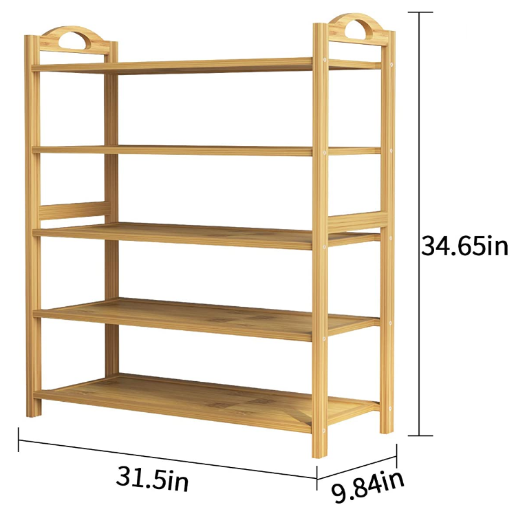 QUAWE Wholesale Cheap Bamboo Shoe Rack 5-tier Shoe Storage Organizer Entryway Shoe Shelf