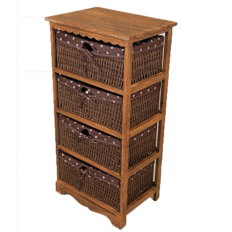 QUAWE Factory High Quality Hot Wholesale Customized Living Room Wooden Storage Cabinet Wicker Basket Drawers