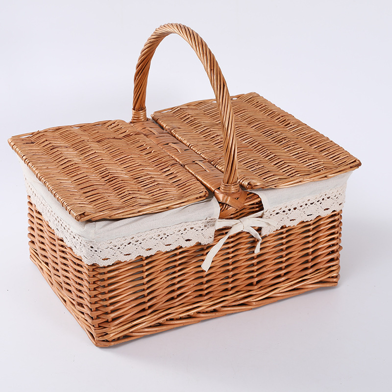 QUAWE New design handmade nature rattan wholesale wicker willow customized picnic basket hamper set with lid