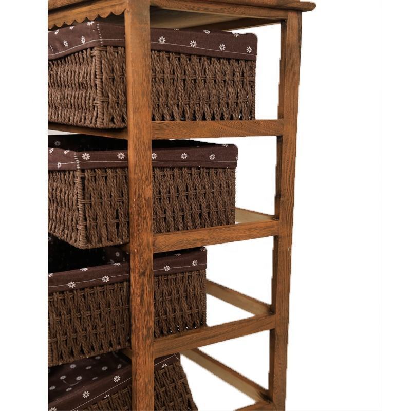 QUAWE Factory High Quality Hot Wholesale Customized Living Room Wooden Storage Cabinet Wicker Basket Drawers