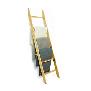 QUAWE Customized Wall Leaning Bamboo Blanket Ladder Shelf for Living Room Bedroom and Bathroom