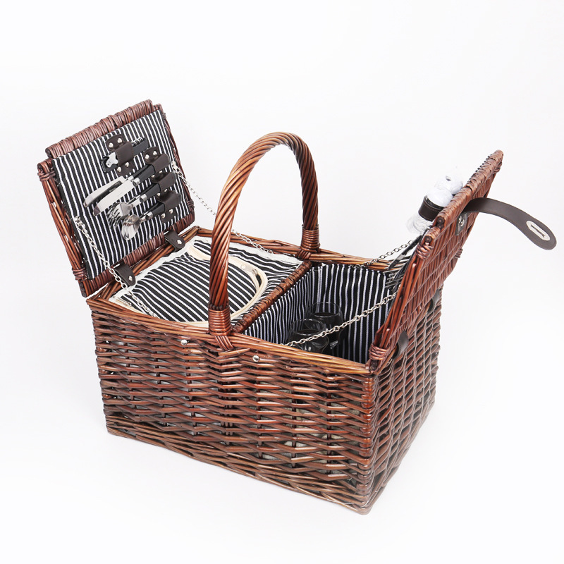 QUAWE New design handmade nature rattan wholesale wicker willow customized picnic basket hamper set with lid