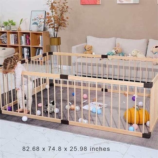 QUAWE Wood Baby Fence Big Size Foldable Baby Fence Easy to Carry Safety Sturdy Playpens for Toddler