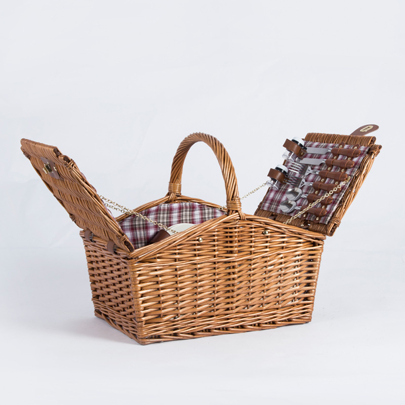 QUAWE New design handmade nature rattan wholesale wicker willow customized picnic basket hamper set with lid