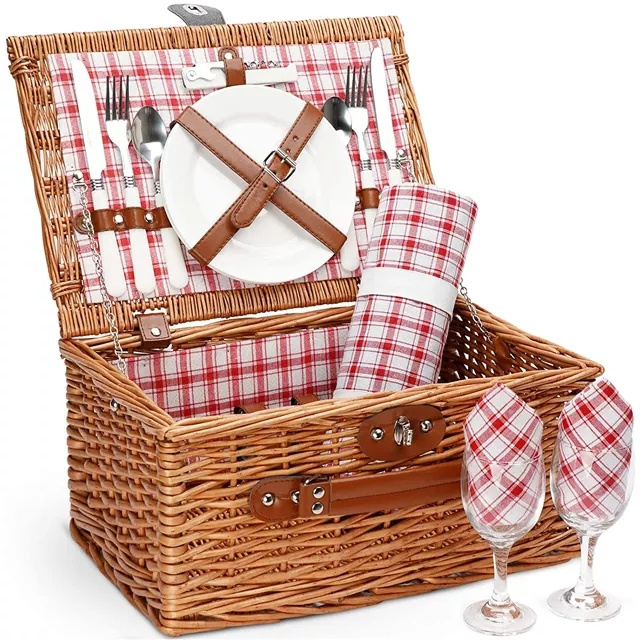 QUAWE vintage cheap bulk fabric insulated willow rattan mini wholesale insulated picnic basket with lid