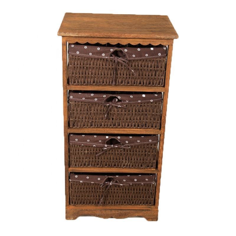 QUAWE Factory High Quality Hot Wholesale Customized Living Room Wooden Storage Cabinet Wicker Basket Drawers