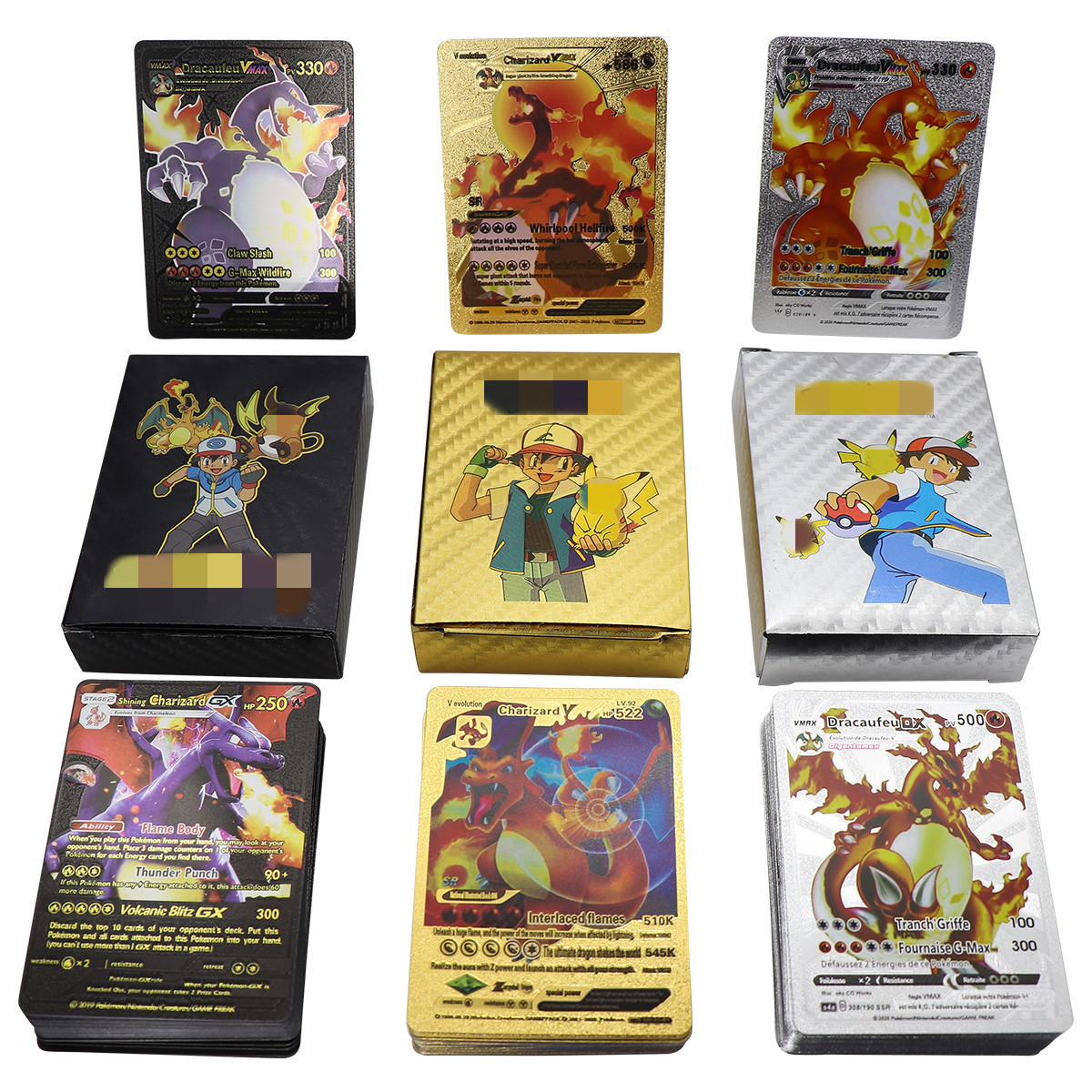 2023 Explosion 55 Sheets English French Spanish Poke mon Gold Foil Card Pokemoned Board Game Card Game Card